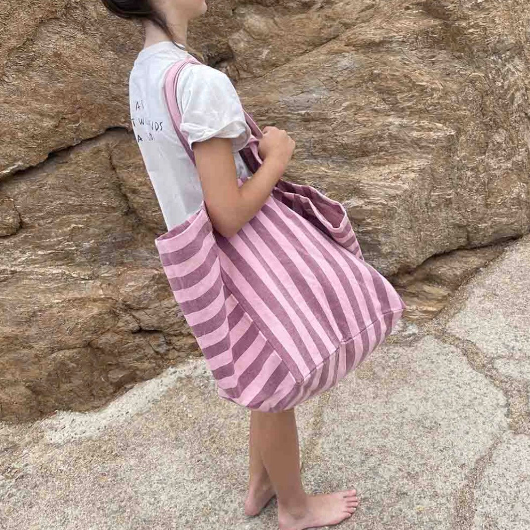 Sac cabas rayures bordeaux bubble pink