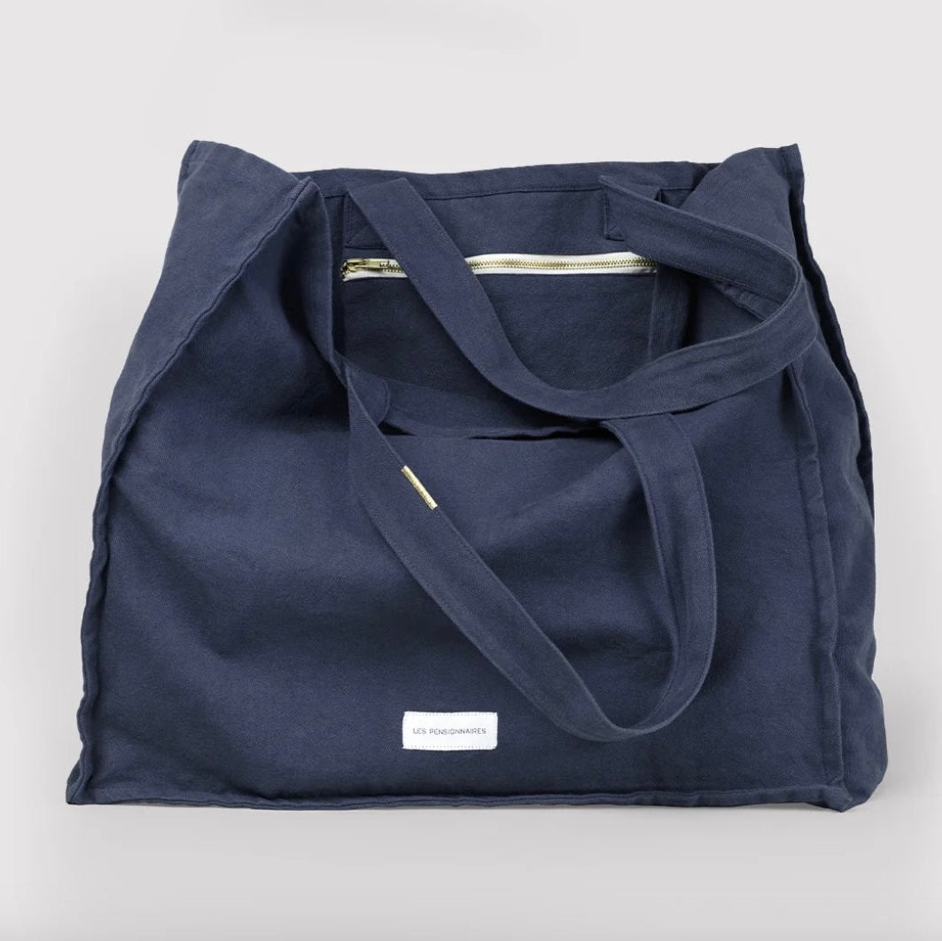 Grand cabas en toile de coton bio - Bleu Orage
