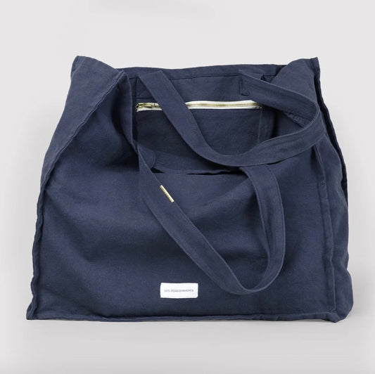 Grand cabas en toile de coton bio - Bleu Orage