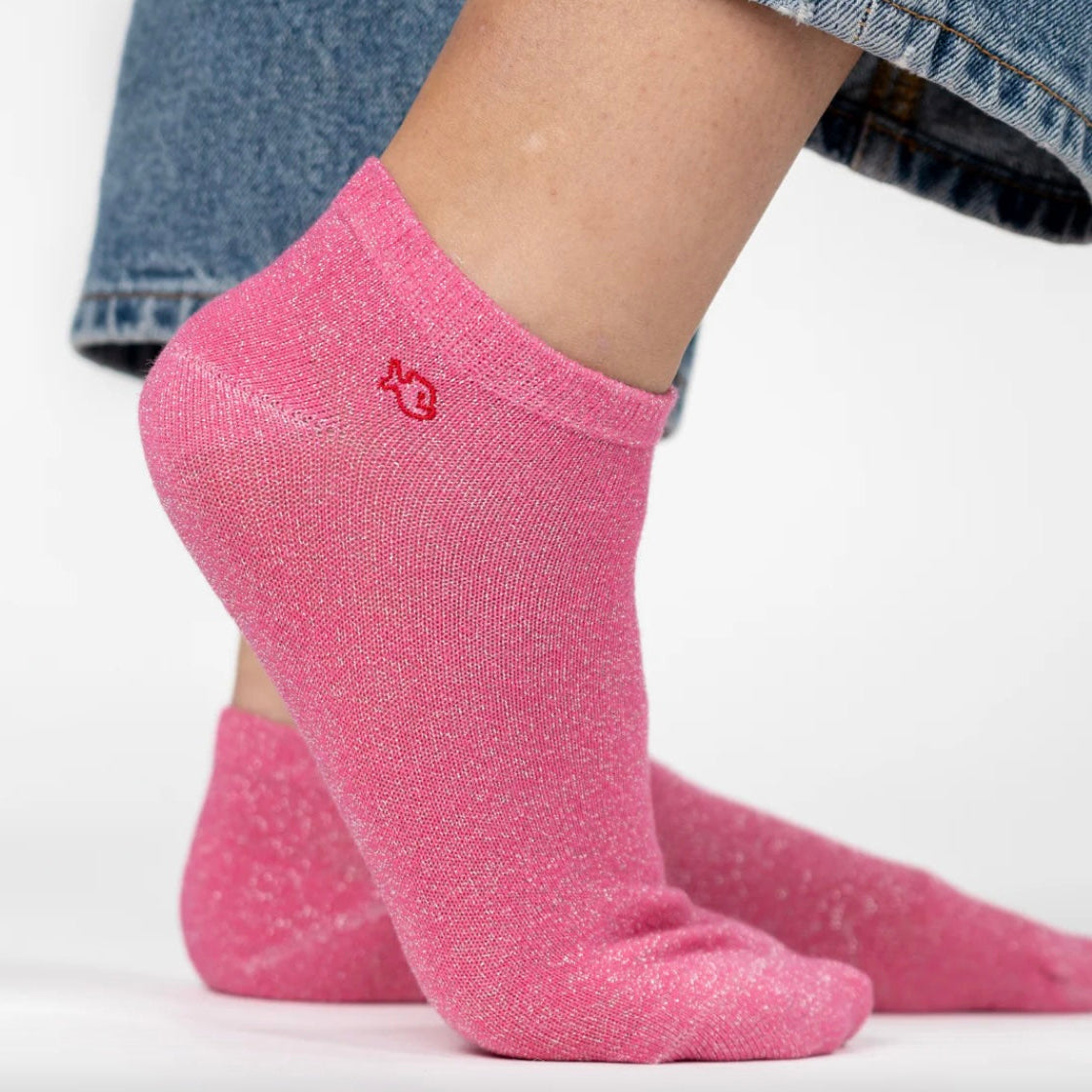 Socquette coton rose paillettes