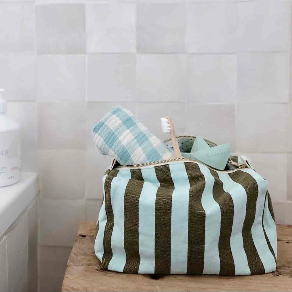 Trousse de toilette rayures Aqua Olive