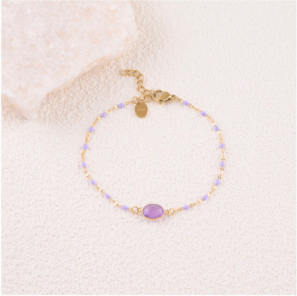 Bracelet chaine émaillée pierre ovale