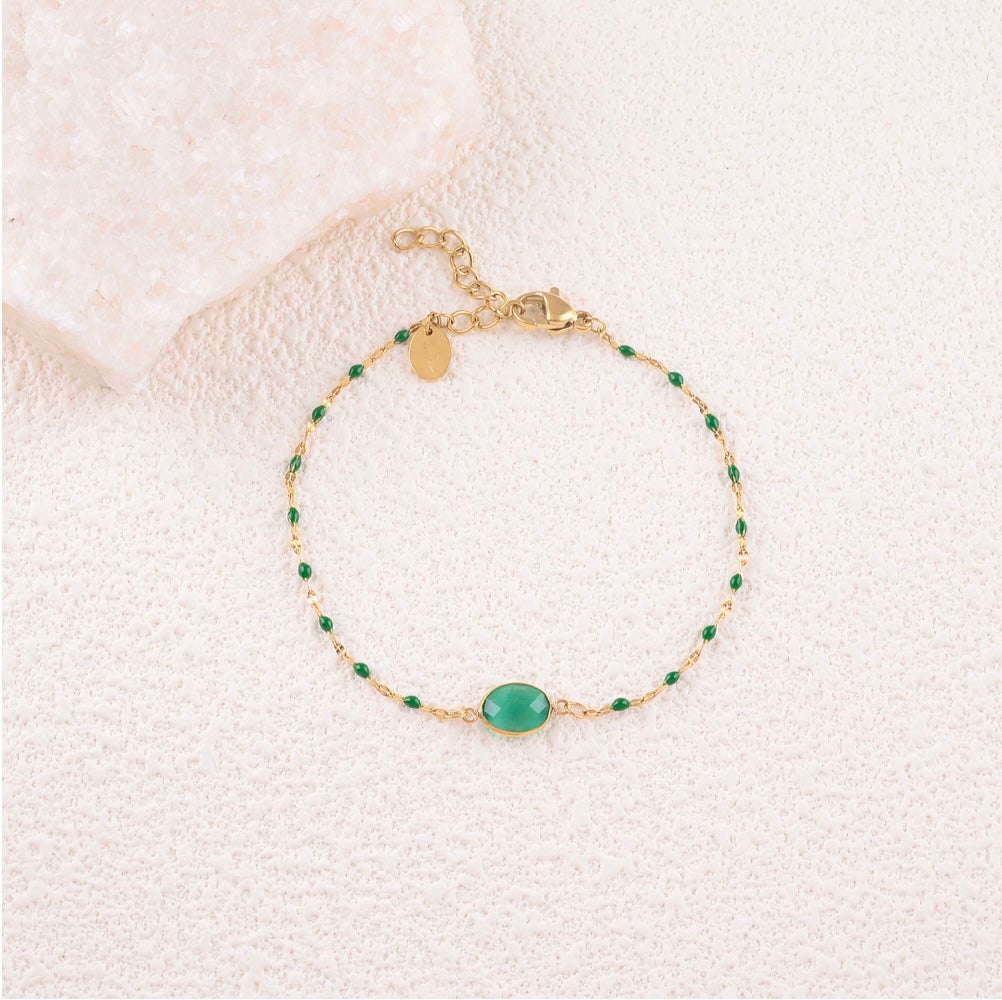 Bracelet chaine émaillée pierre ovale