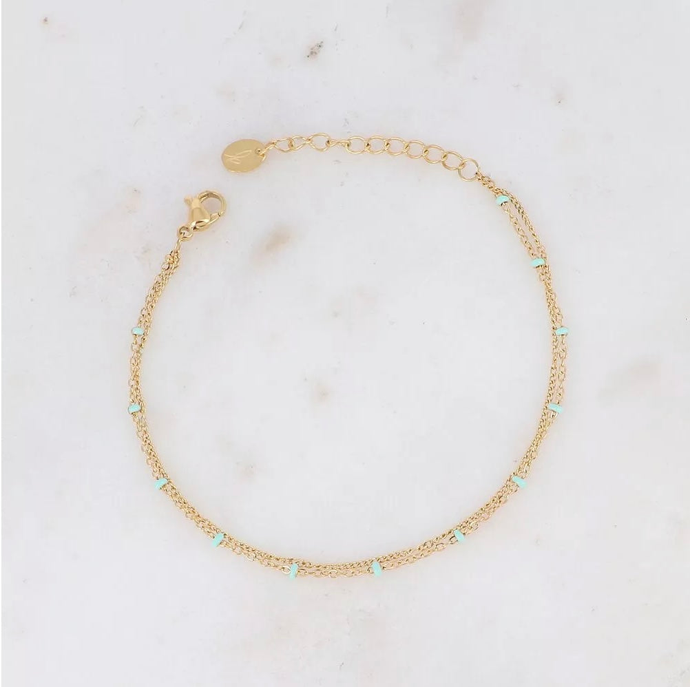 Bracelet double chaines emaillées couleur