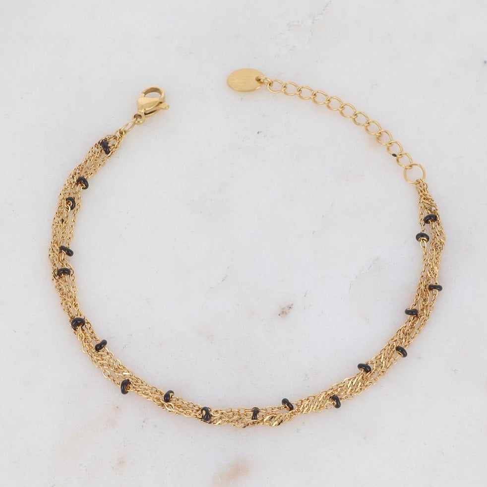 Bracelet doré 3 rangs perles émaillées - Marcelle