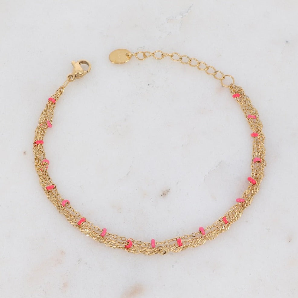 Bracelet doré 3 rangs perles émaillées - Marcelle