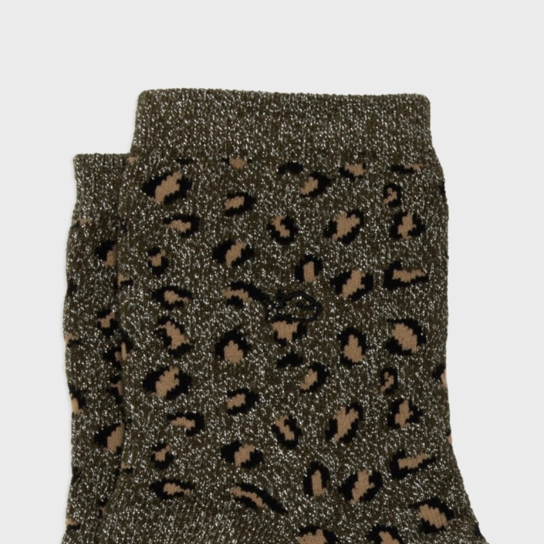 Chaussettes léopard kaki Pailletées