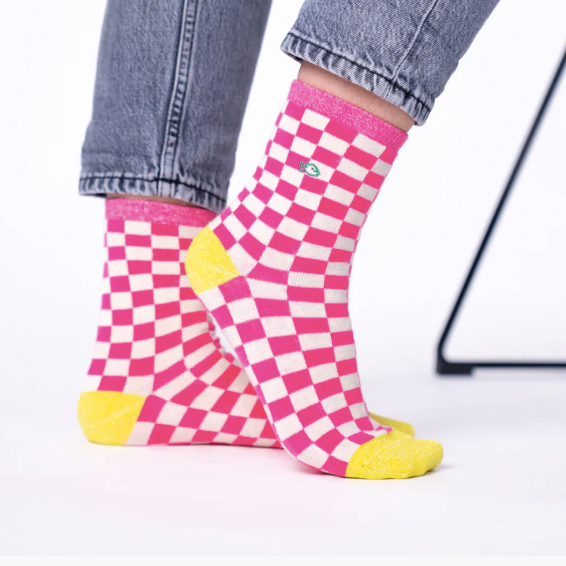 billyblet chaussettes carreaux rose blanc jaune