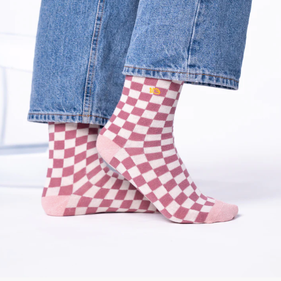 billybelt chaussettes carreaux rose et écru paillettes