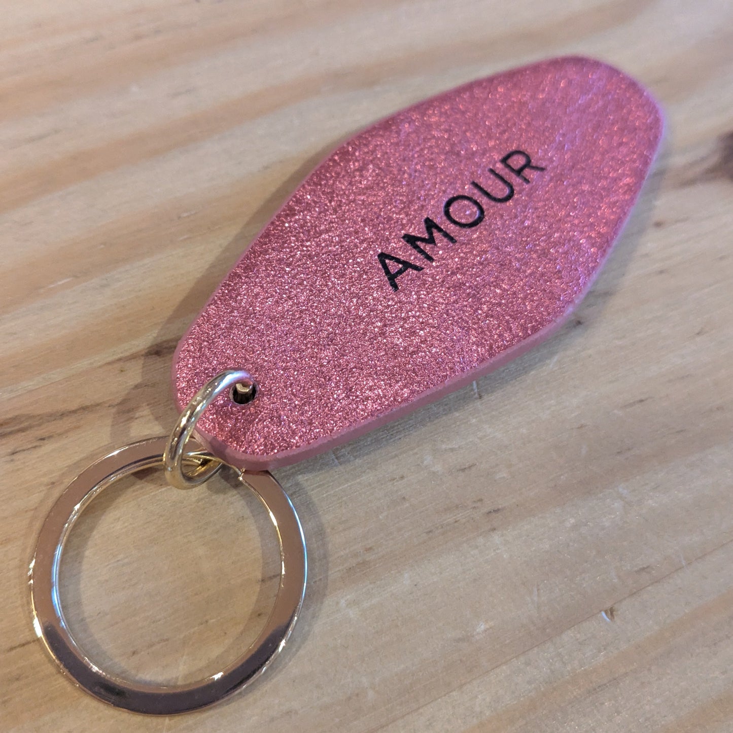 cuir porte clé message amour rose métallisé