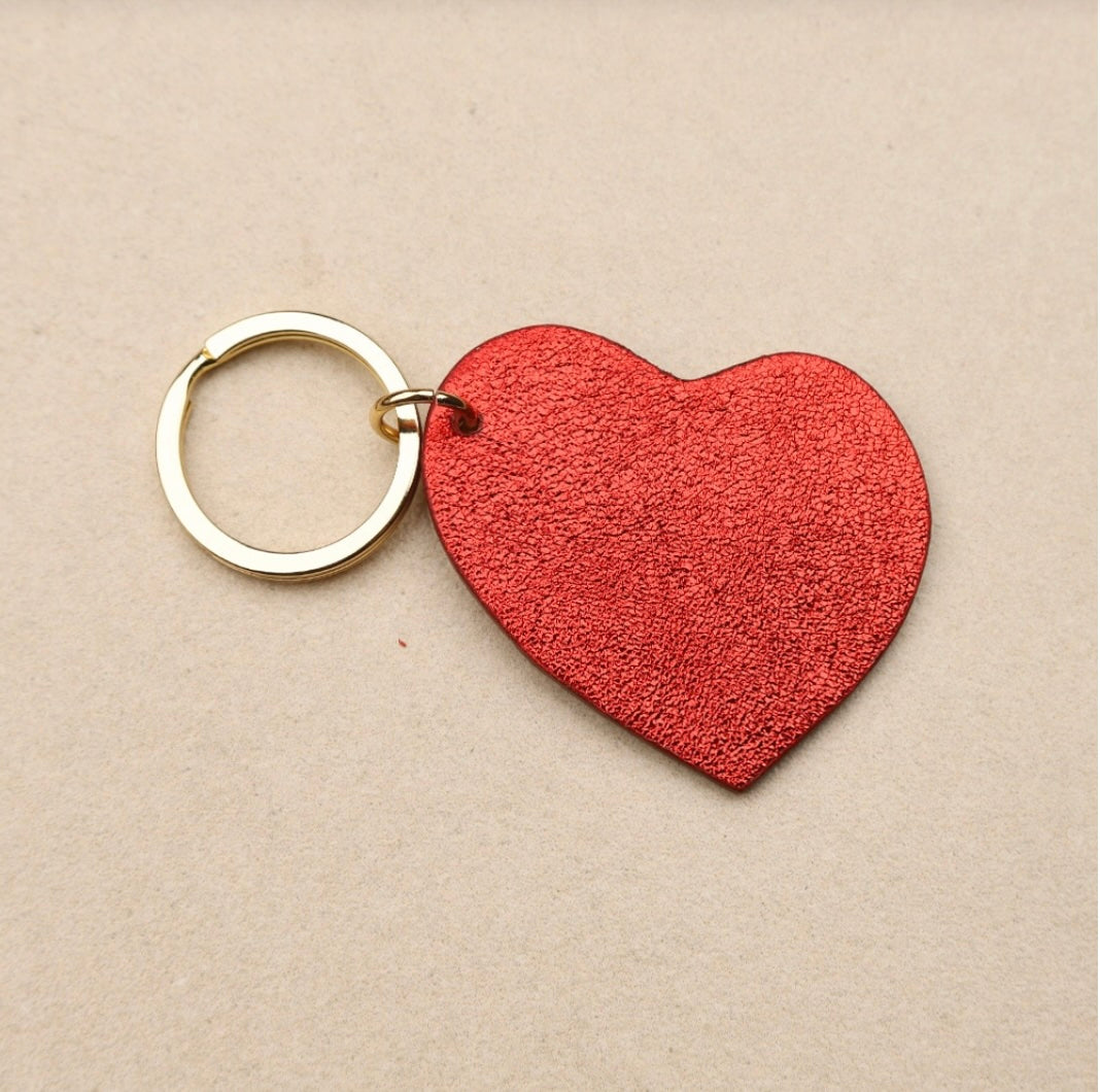 Porte clé cuir coeur