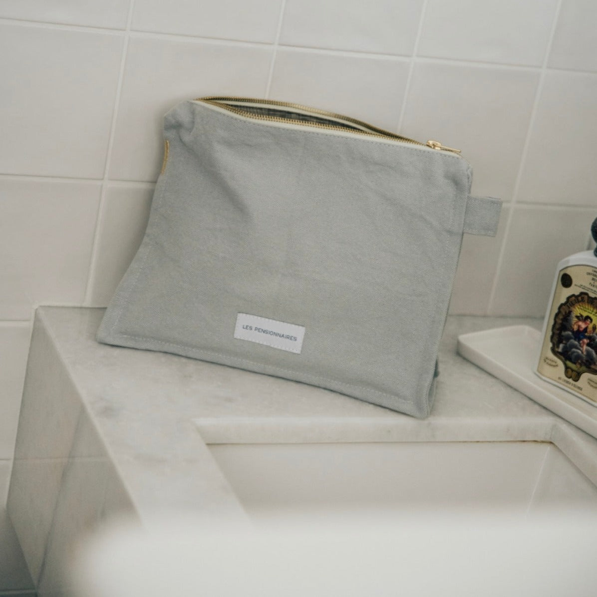Trousse de toilette en toile de coton bio - Bleu subtil