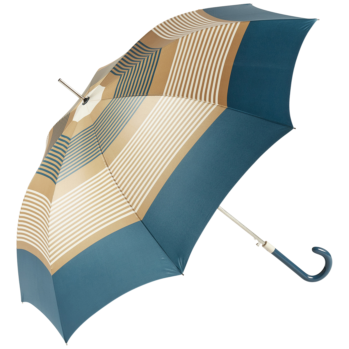 Parapluie long à rayures.