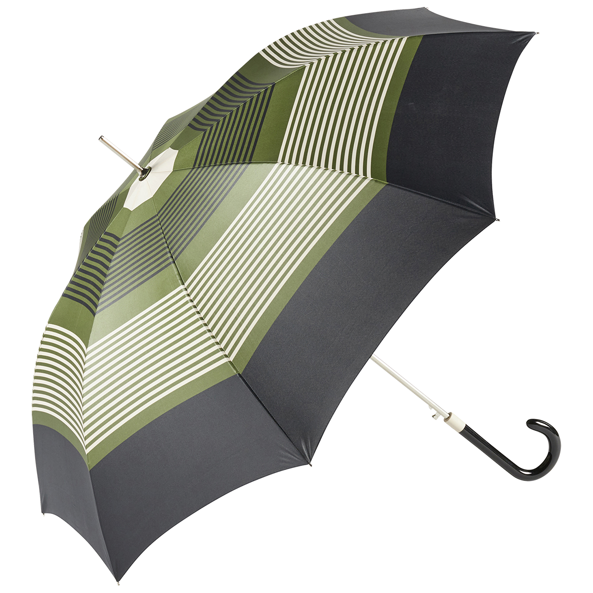 Parapluie long à rayures.