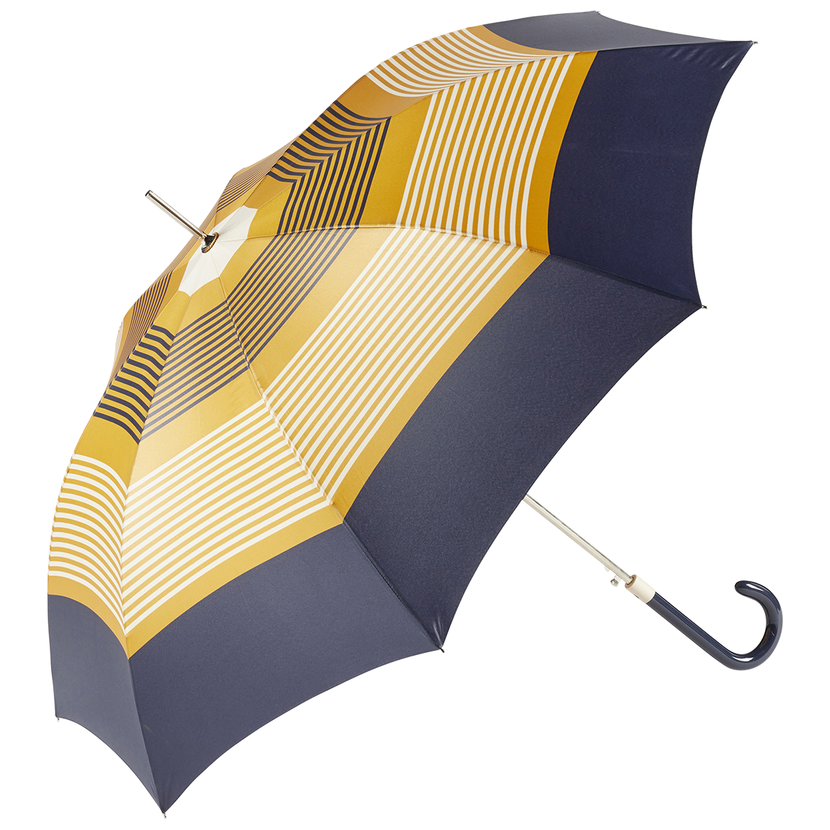 Parapluie long à rayures.