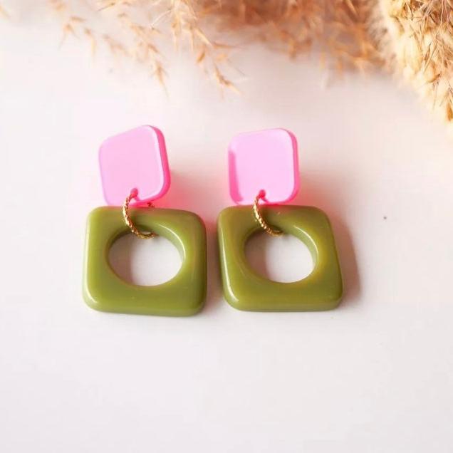 Boucles d'oreilles Aya Kaki et rose fluo