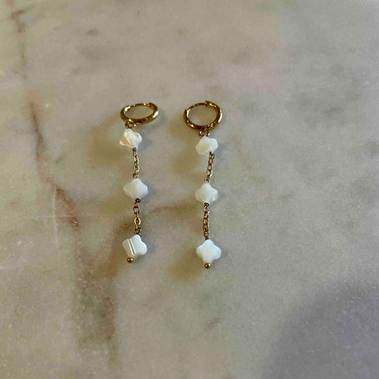 Boucles d'oreilles chaînes mini trèfles nacre