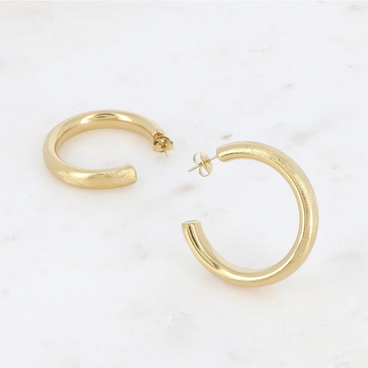 Boucles d'oreilles - créoles moyen anneaux épais brossés