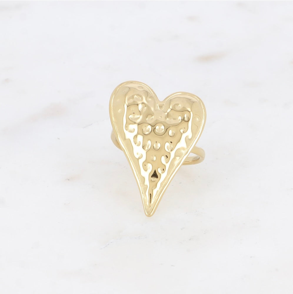 Bague coeur petit points gravés