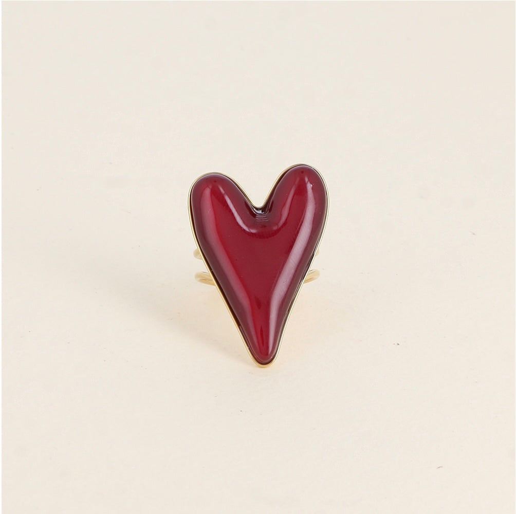 Bague coeur resine bordeaux