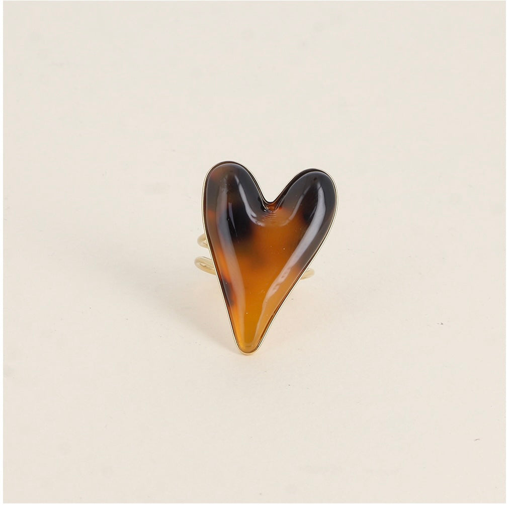 Bague coeur resine marron