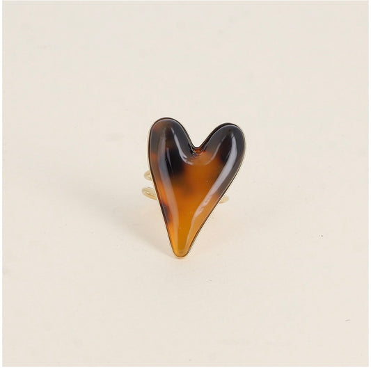 Bague coeur resine marron
