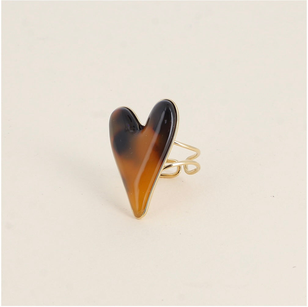 Bague coeur resine marron