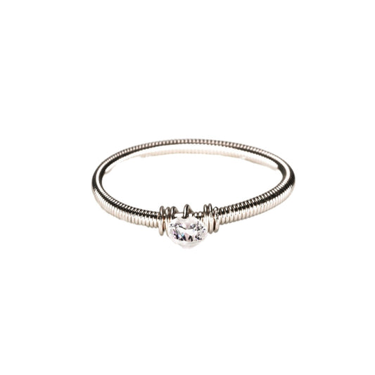 Bague en corde de guitare avec 1 oxyde de zirconium plaqué Argent