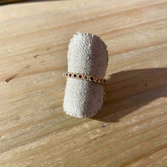 Bague fine plaqué or pierres couleur