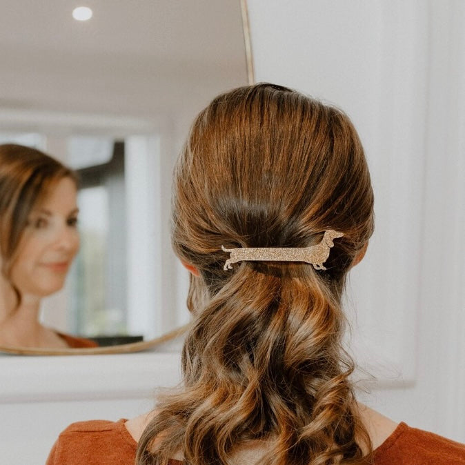 Barrette clip pailletée teckel