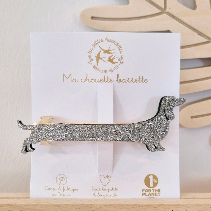 Barrette clip pailletée teckel