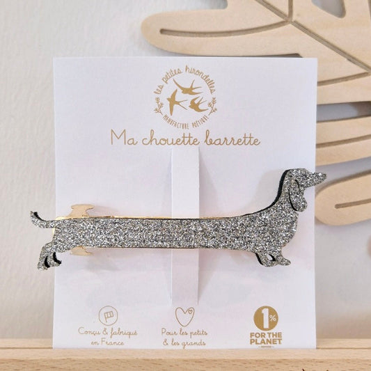 Barrette clip pailletée teckel Les petites hirondelles La cachette de M