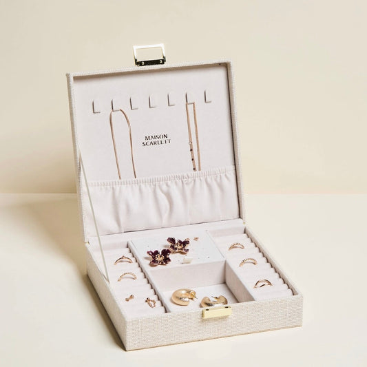 Boite à bijoux Anne en lin beige