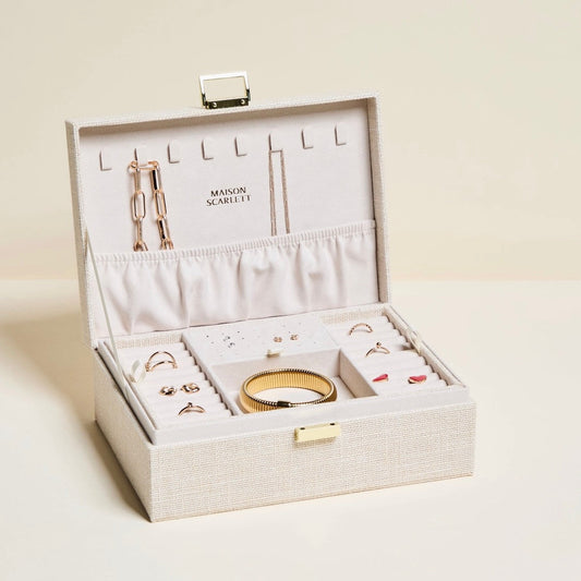 Boite à bijoux Louise en lin beige