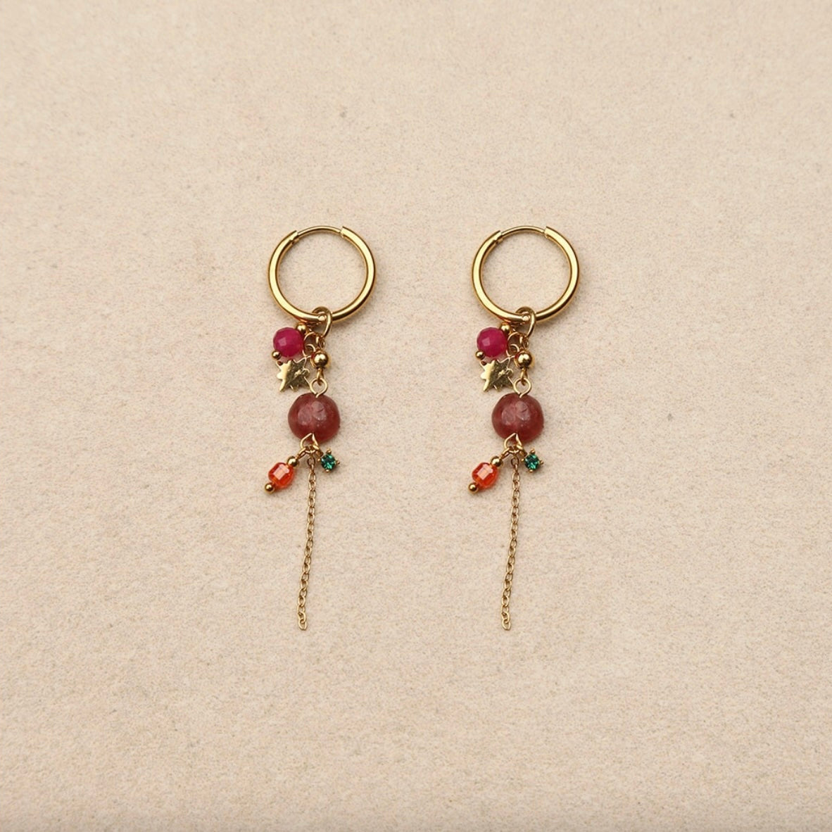 Boucles d'oreilles - Chaînes pendantes pierres colorées