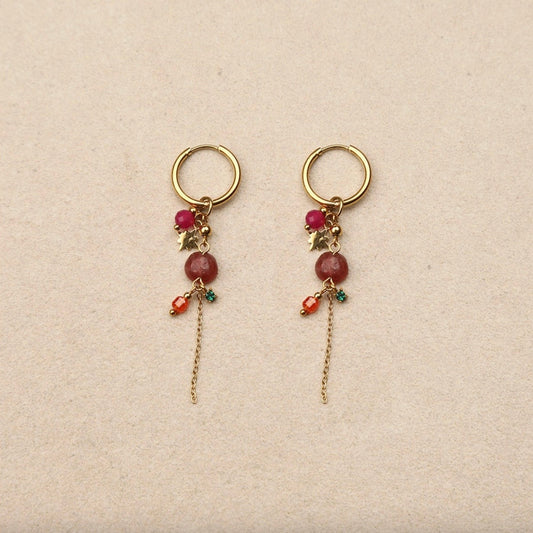 Boucles d'oreilles - Chaînes pendantes pierres colorées