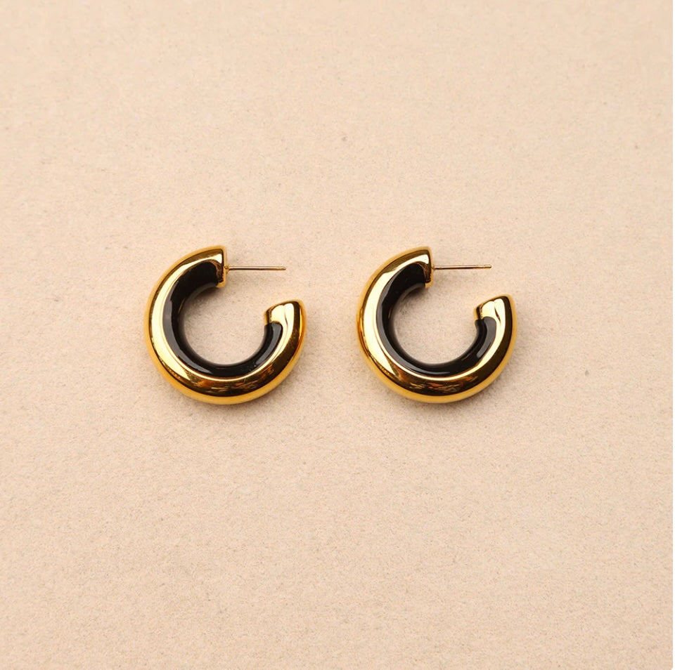 Boucles d'oreilles - Créoles épaisses émaillée noir