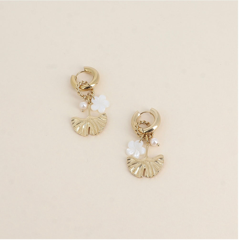 Boucles d'oreilles - Ginko fleur nacre