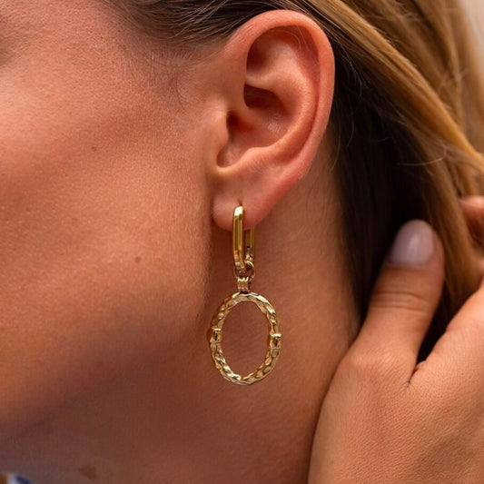 Boucles d'oreilles - anneau oval martelé