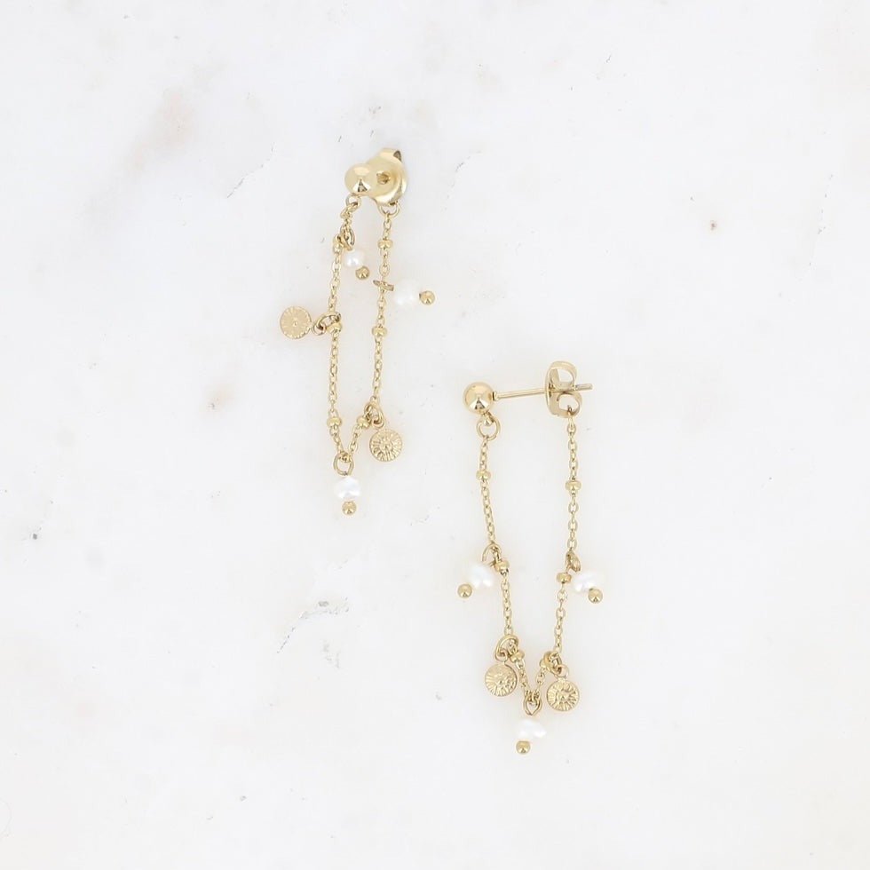 Boucles d'oreilles - chaîne pendante avec perles d'eau douce