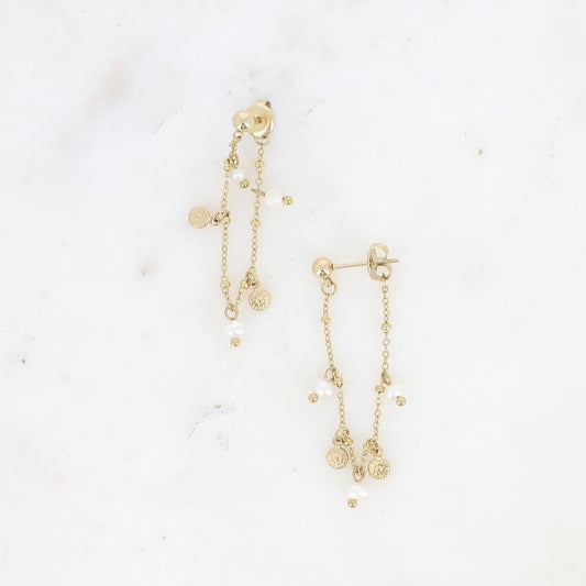 Boucles d'oreilles - chaîne pendante avec perles d'eau douce