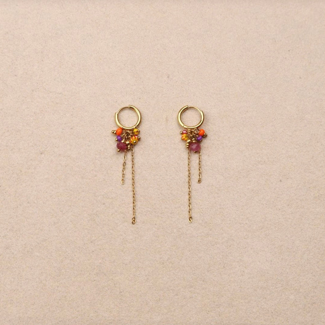 Boucles d'oreilles - pendantes perles oranges & roses