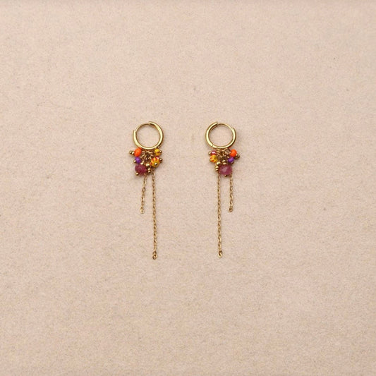 Boucles d'oreilles - pendantes perles oranges & roses