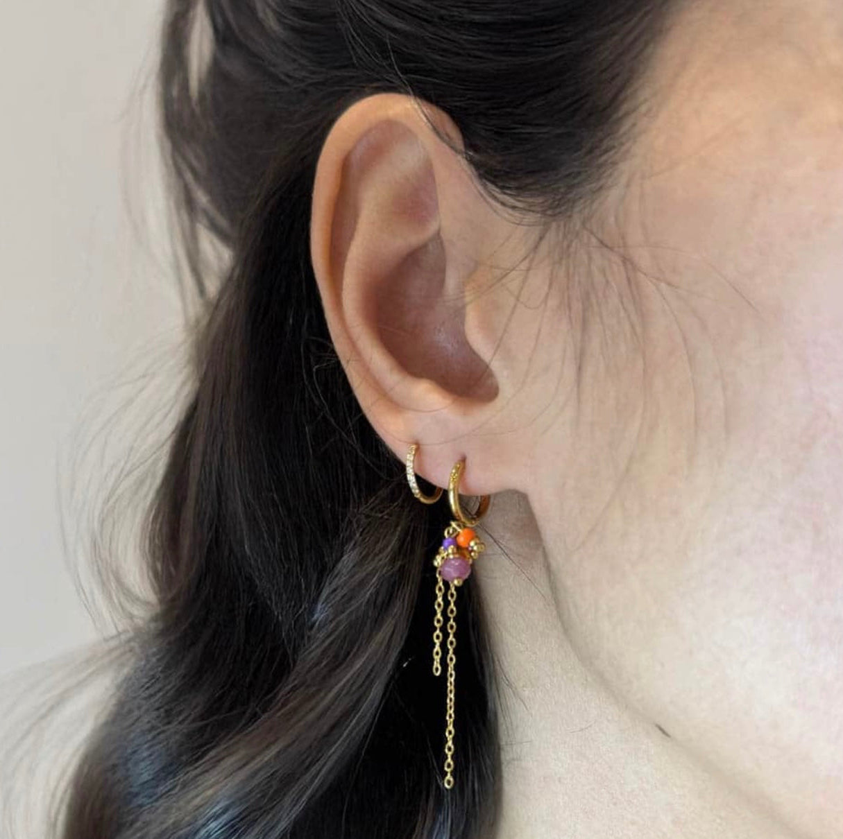 Boucles d'oreilles - pendantes perles oranges & roses
