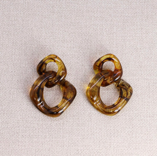 Boucles d'oreilles - résine marron translucide