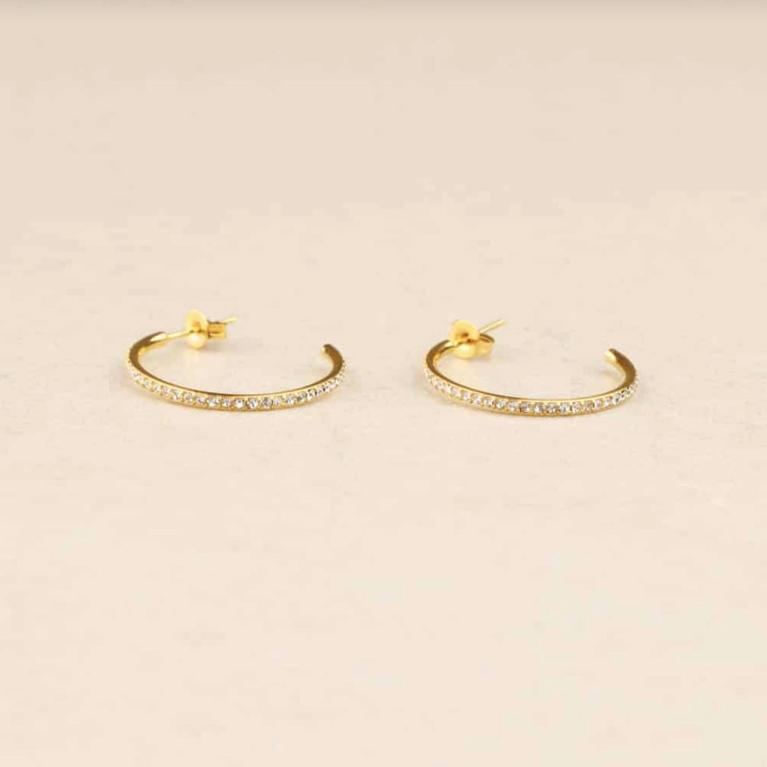 Boucles d'oreilles Créoles mini en acier doré et zircon