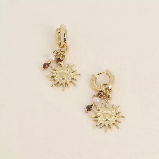 Boucles d'oreilles Soleil, pierres naturelles & perle d’eau douce