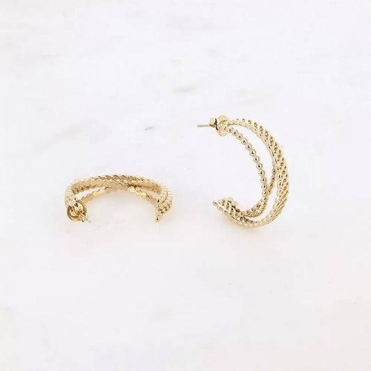 Boucles d'oreilles créoles 3 rangs boules