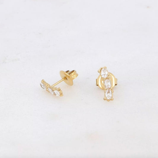 Boucles d'oreilles dorée 3 petits cristaux