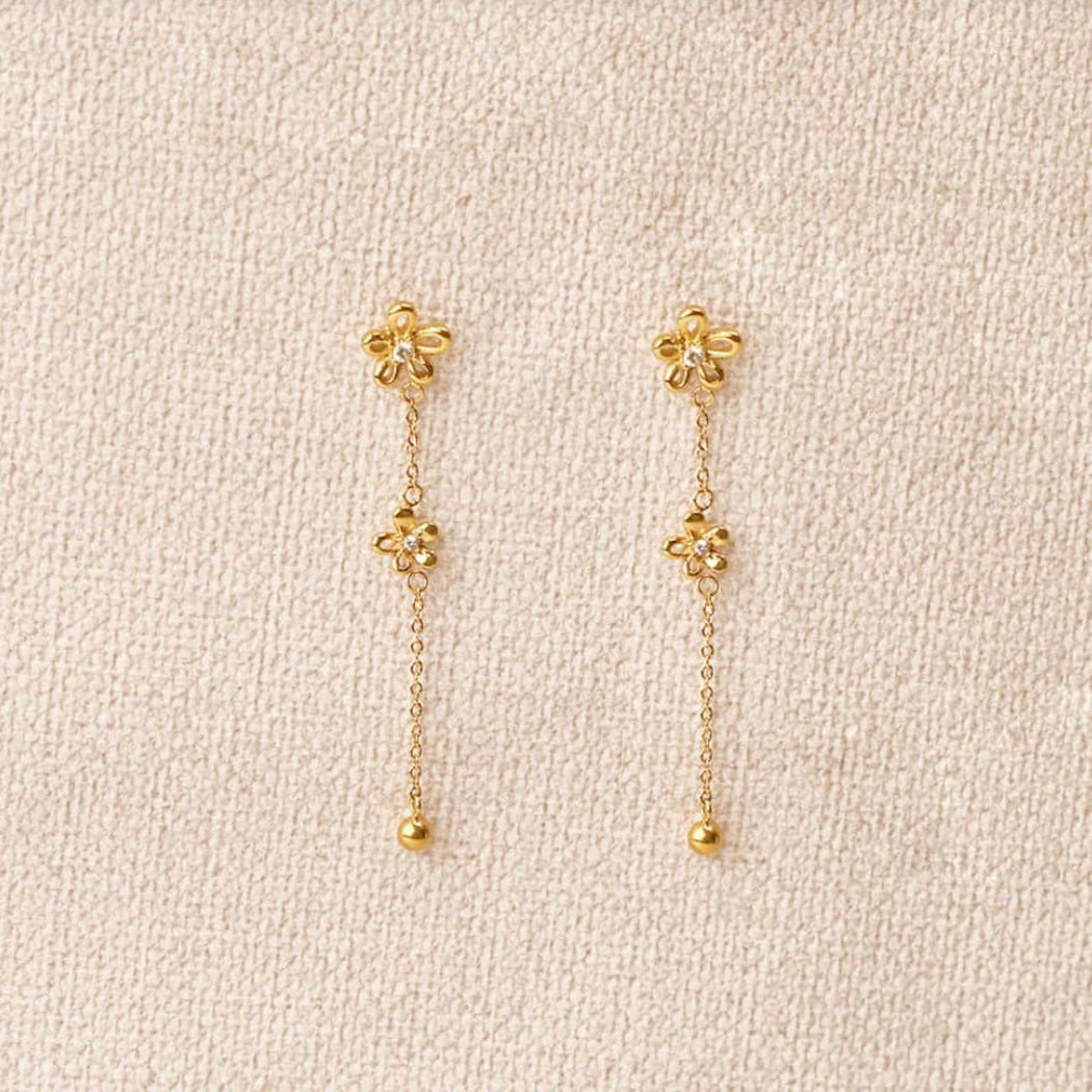 Boucles d'oreilles pendantes 2 fleurs ajourées